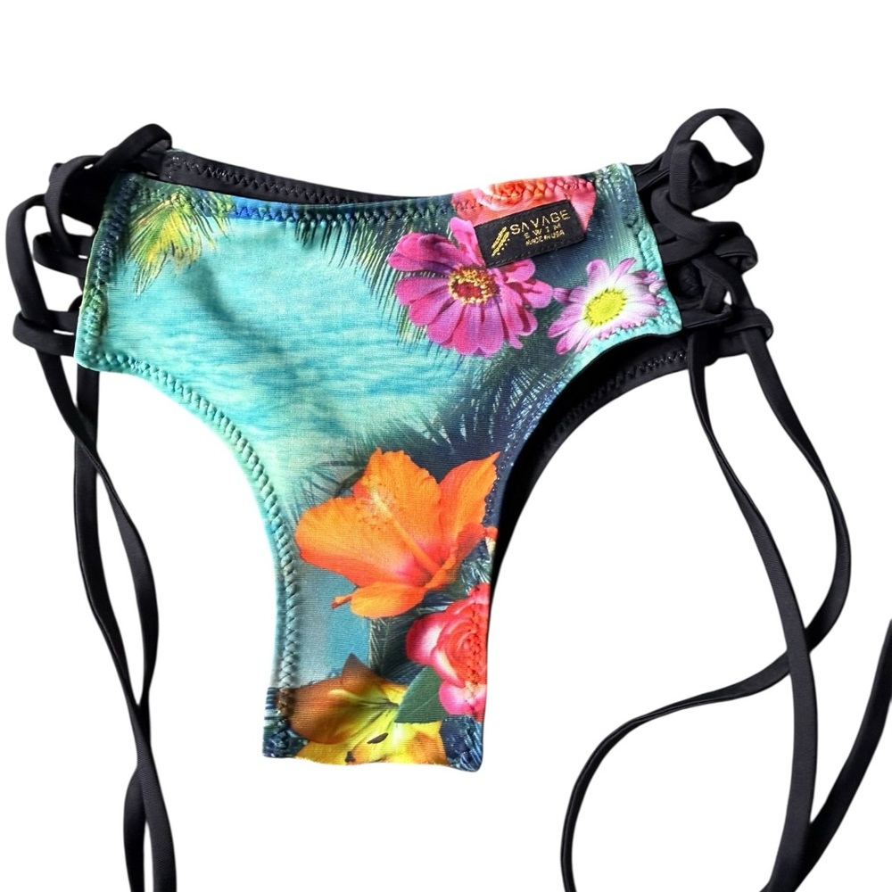 Savage USA Floral Bikini Bottom - Multicolor handmade custom XS‎ adjustable